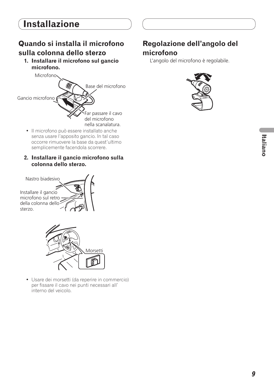 Installazione, Regolazione dell’angolo del microfono | Pioneer MVH-7300 User Manual | Page 25 / 64