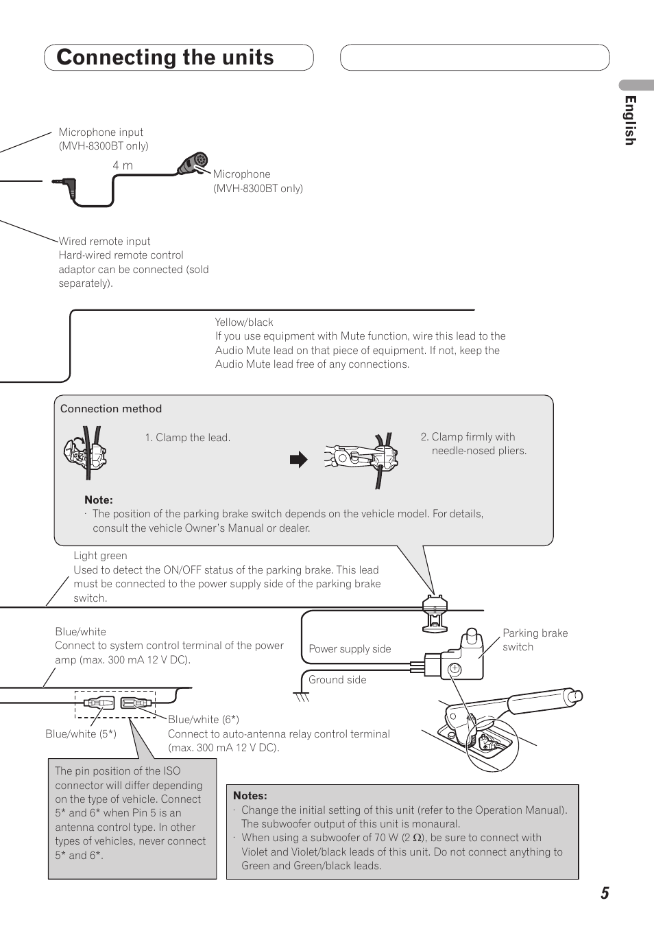 Connecting the units, Connecting the power cord | Pioneer MVH-7300 User Manual | Page 5 / 64