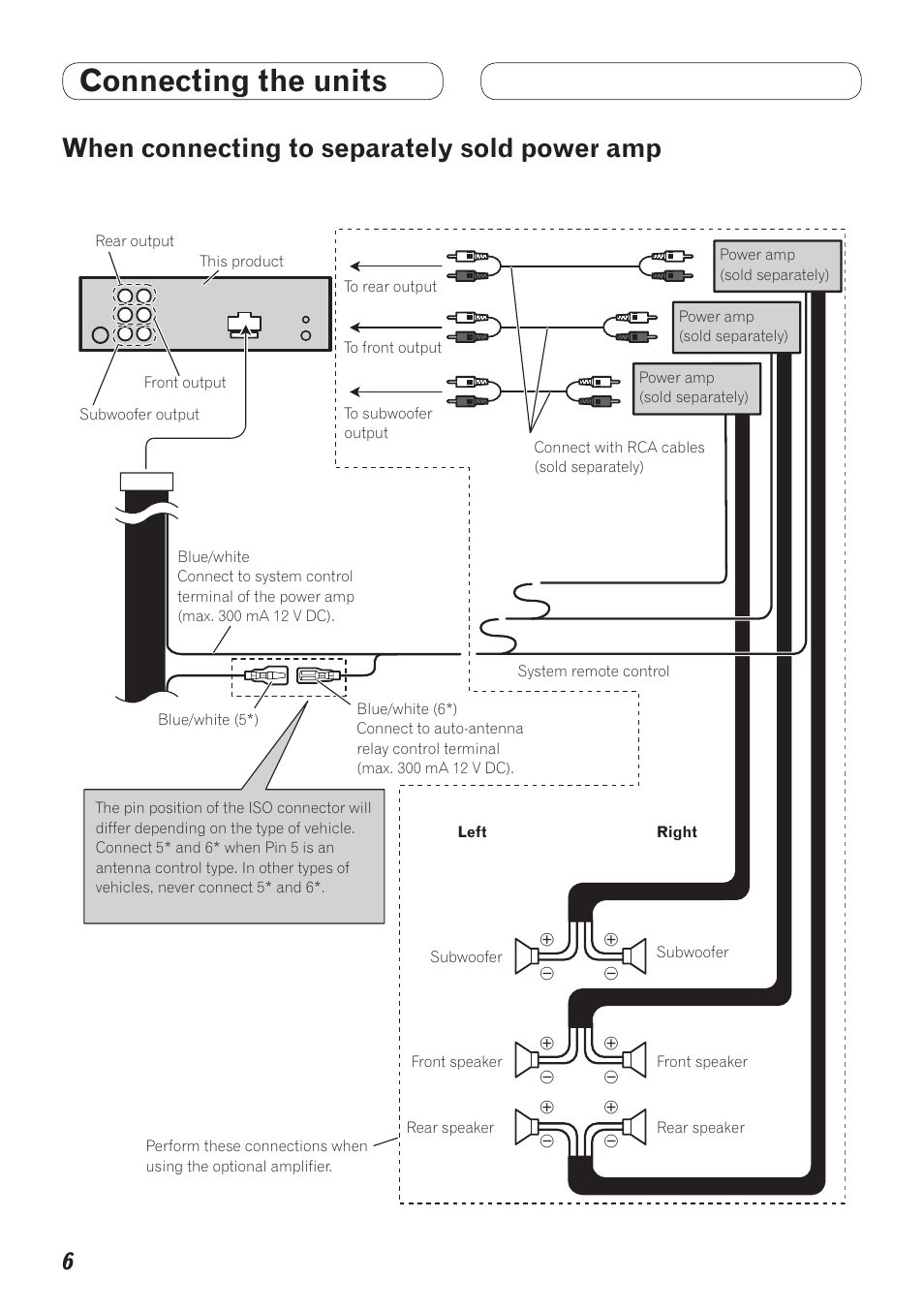 Connecting the units, When connecting to separately sold power amp, Yrd5342-a | Pioneer MVH-7300 User Manual | Page 6 / 64