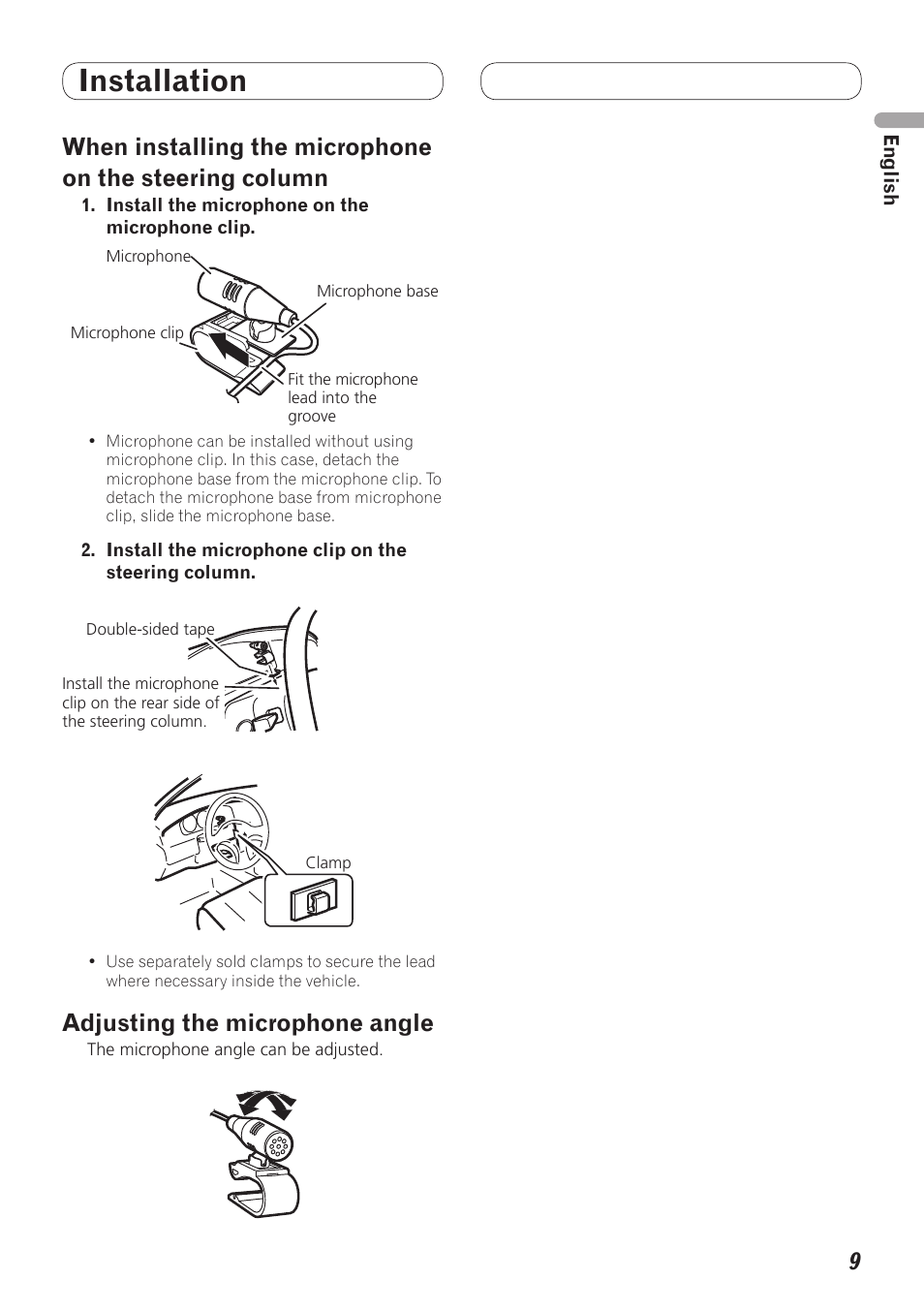 Installation, Adjusting the microphone angle | Pioneer MVH-7300 User Manual | Page 9 / 64