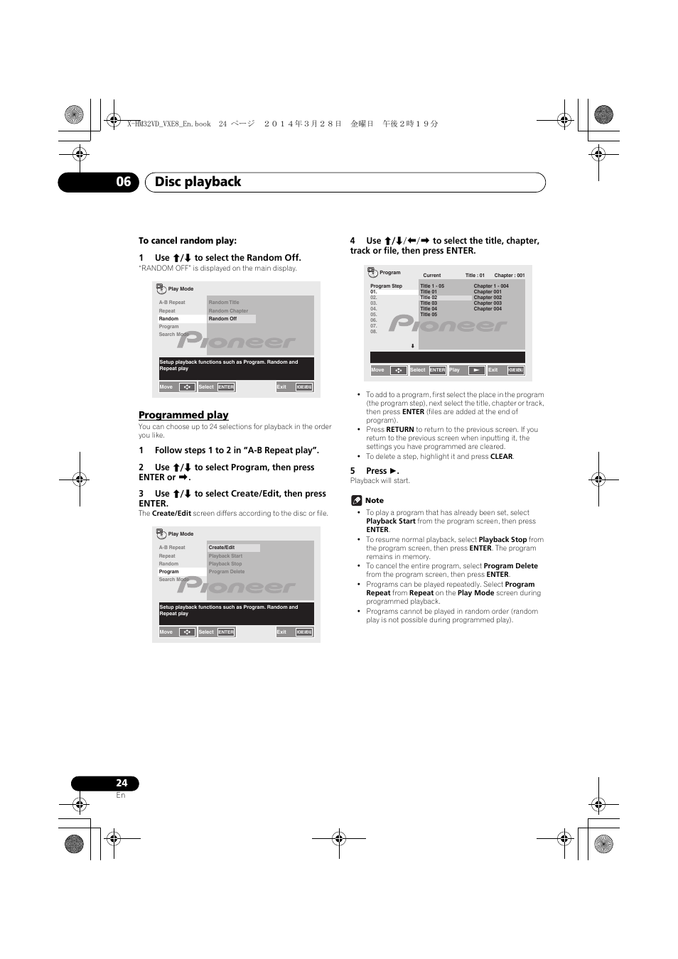 Programmed play, Disc playback 06 | Pioneer X-HM32VD-K User Manual | Page 24 / 52