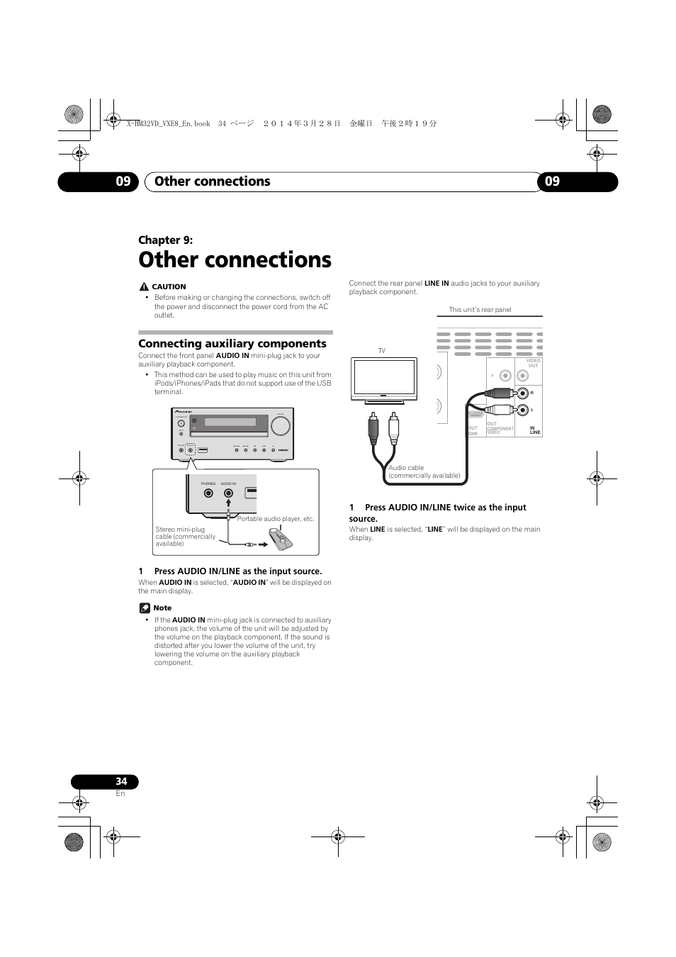 09 other connections, Connecting auxiliary components, Other connections | Other connections 09 09, Chapter 9, Timer | Pioneer X-HM32VD-K User Manual | Page 34 / 52