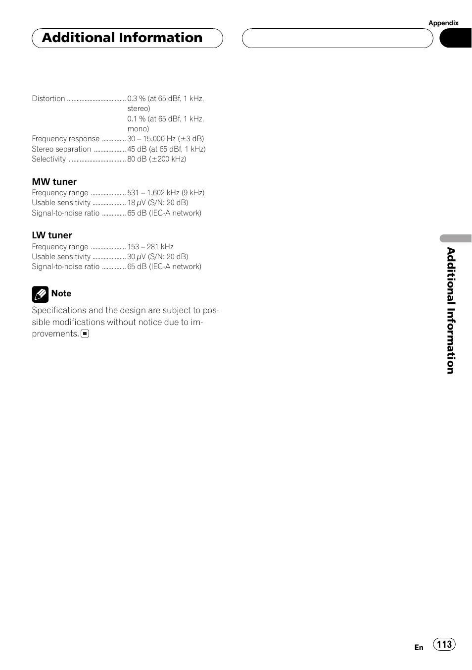 Additionalinformation | Pioneer AVH-P7500DVD User Manual | Page 113 / 116