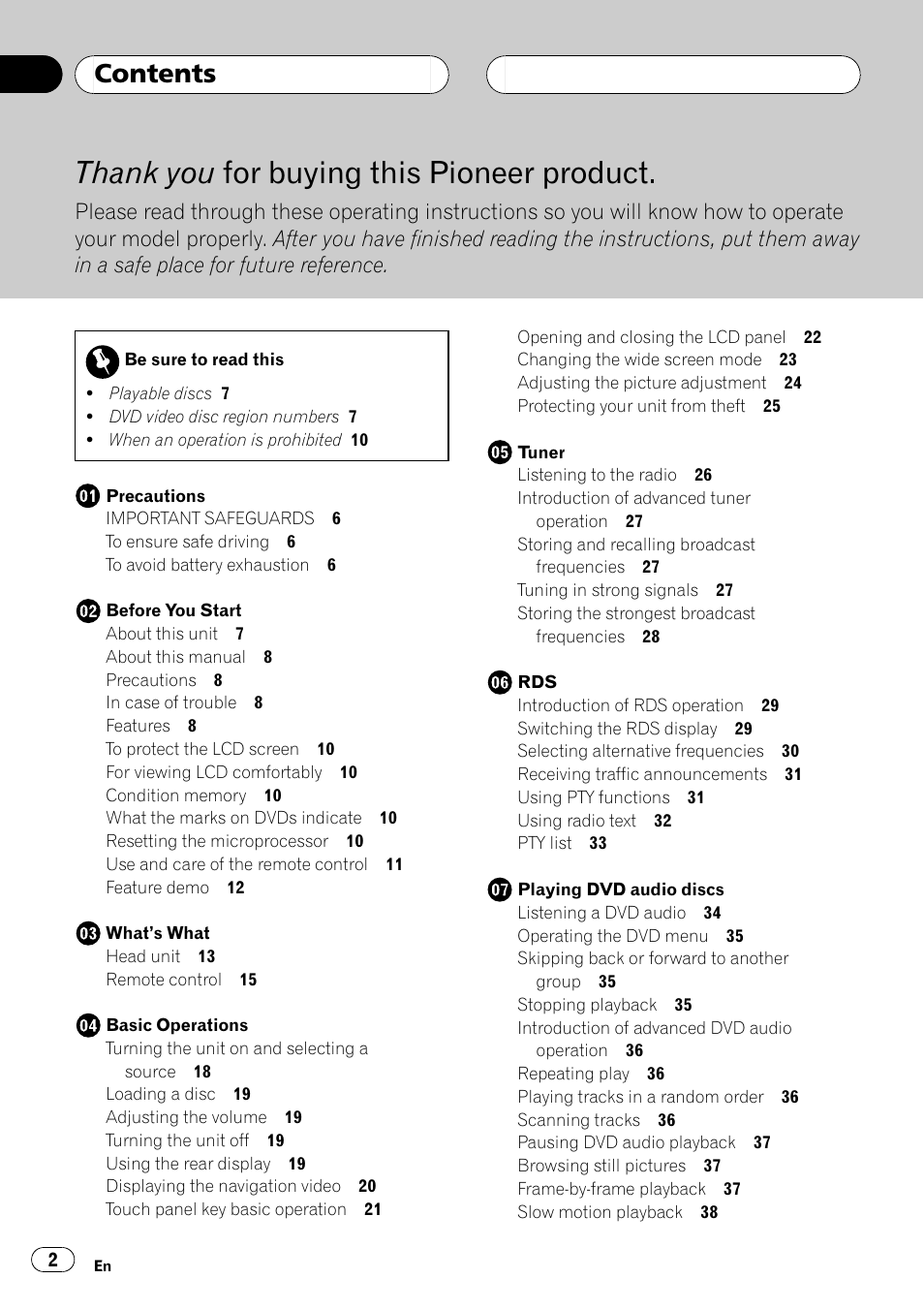 Pioneer AVH-P7500DVD User Manual | Page 2 / 116