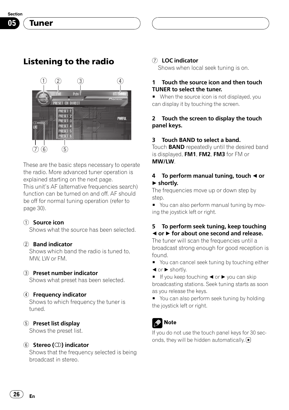 Tuner listening to the radio 26, Listening to the radio, Tuner | Pioneer AVH-P7500DVD User Manual | Page 26 / 116