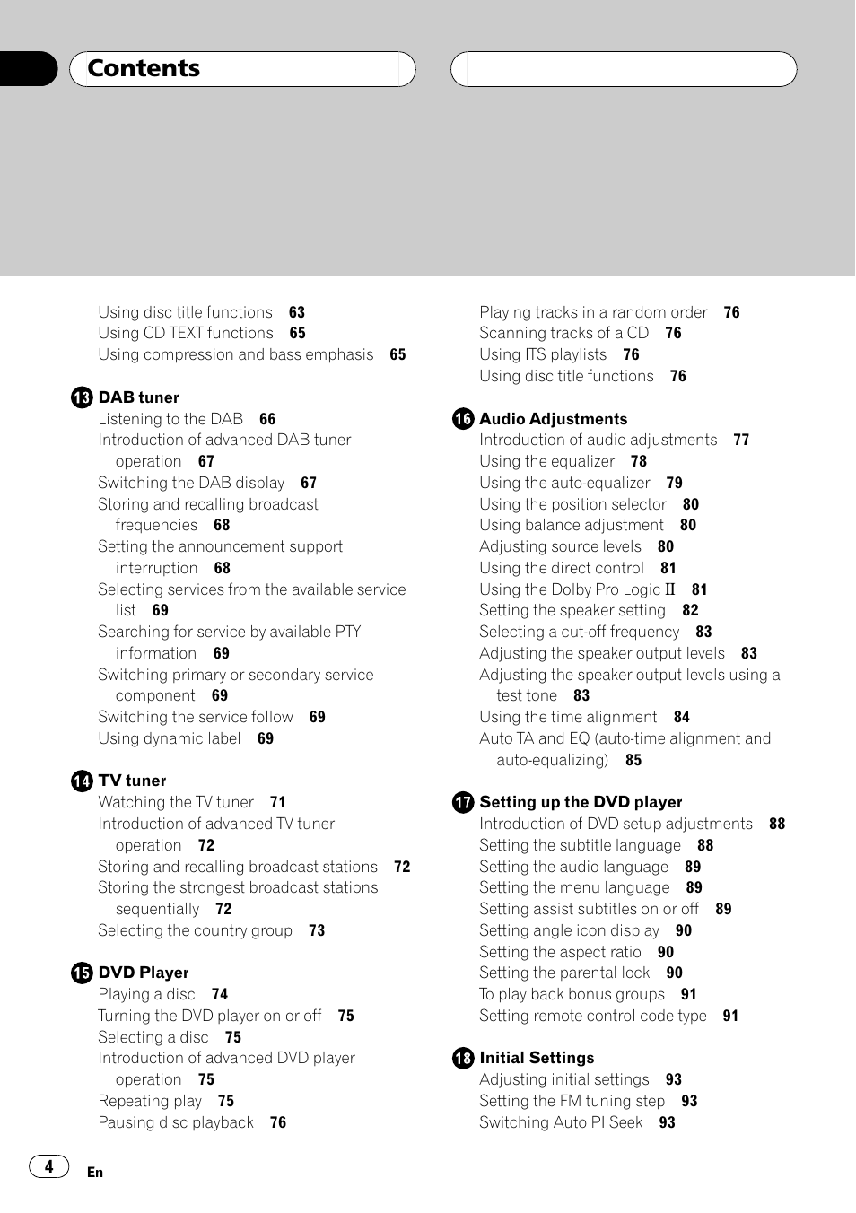 Pioneer AVH-P7500DVD User Manual | Page 4 / 116