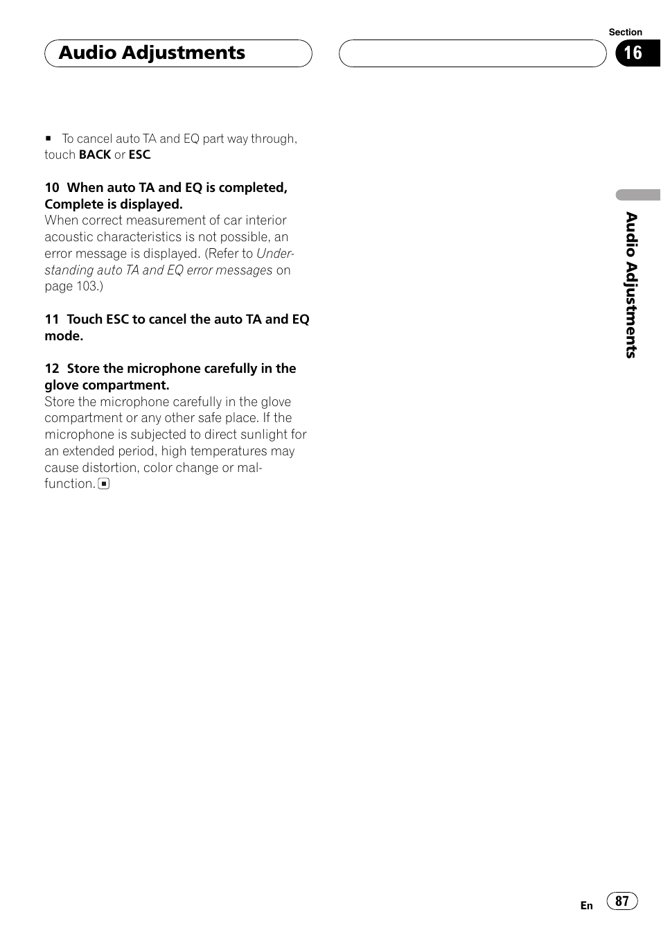 Audio adjustments | Pioneer AVH-P7500DVD User Manual | Page 87 / 116