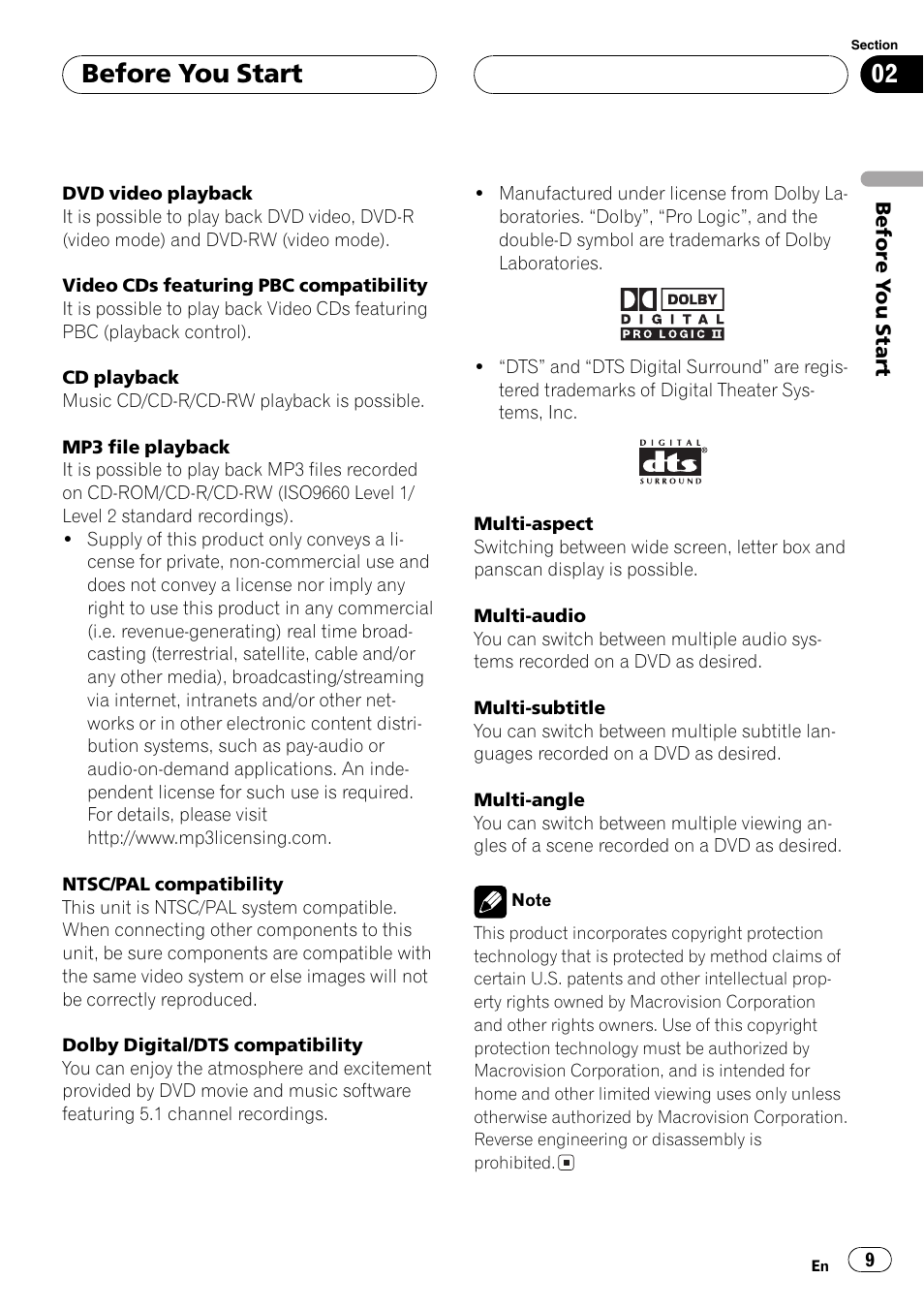 Before you start | Pioneer AVH-P7500DVD User Manual | Page 9 / 116