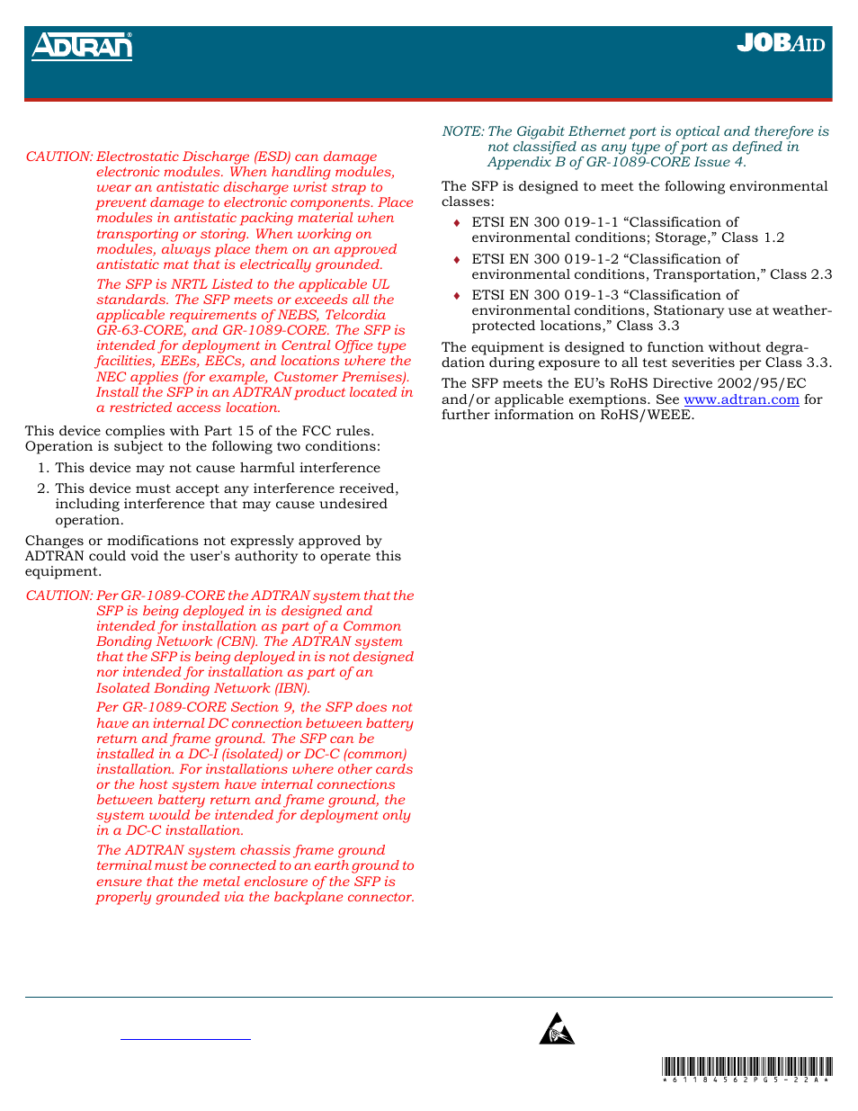 ADTRAN Gigabit Ethernet Single-Mode Fiber Tributary Module 1184518L1 User Manual | Page 2 / 2