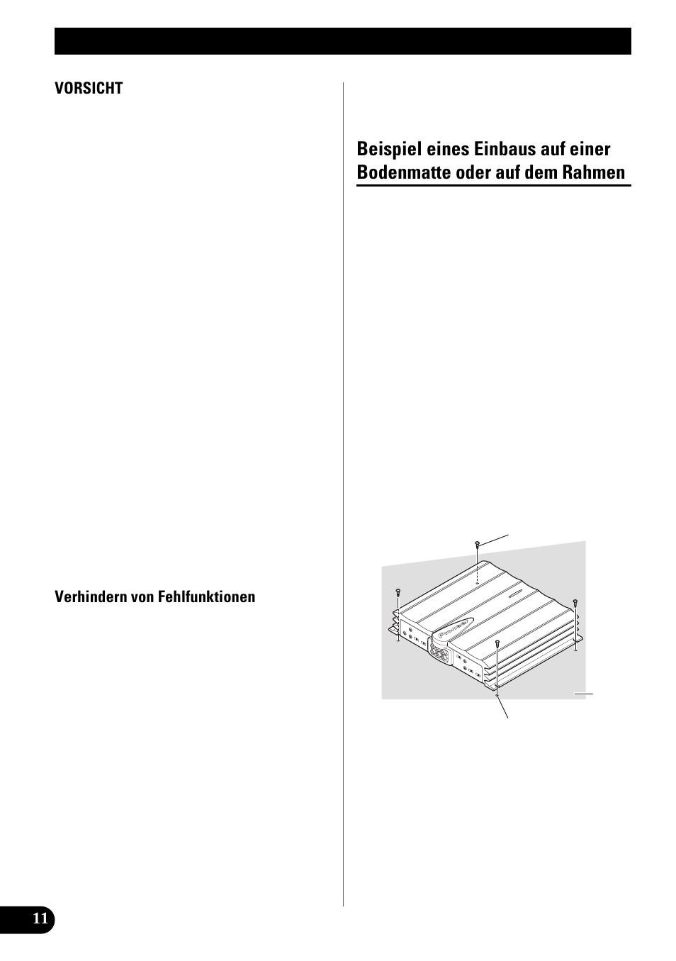 Einbau, Beispiel eines einbaus auf einer bodenmatte, Oder auf dem rahmen | Pioneer GM-X944 User Manual | Page 36 / 76