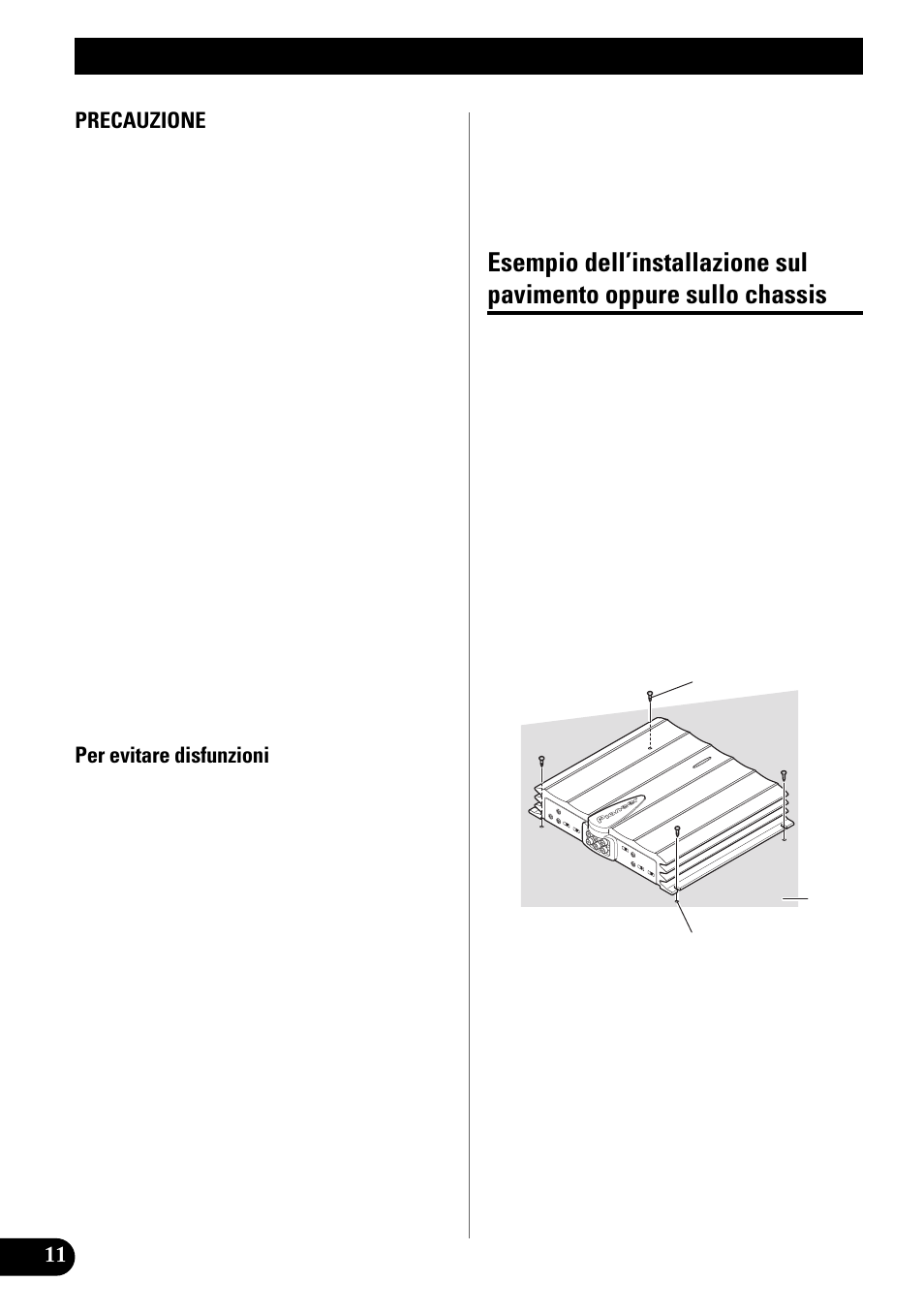 Installazione, Esempio dell’installazione sul pavimento, Oppure sullo chassis | Pioneer GM-X944 User Manual | Page 60 / 76