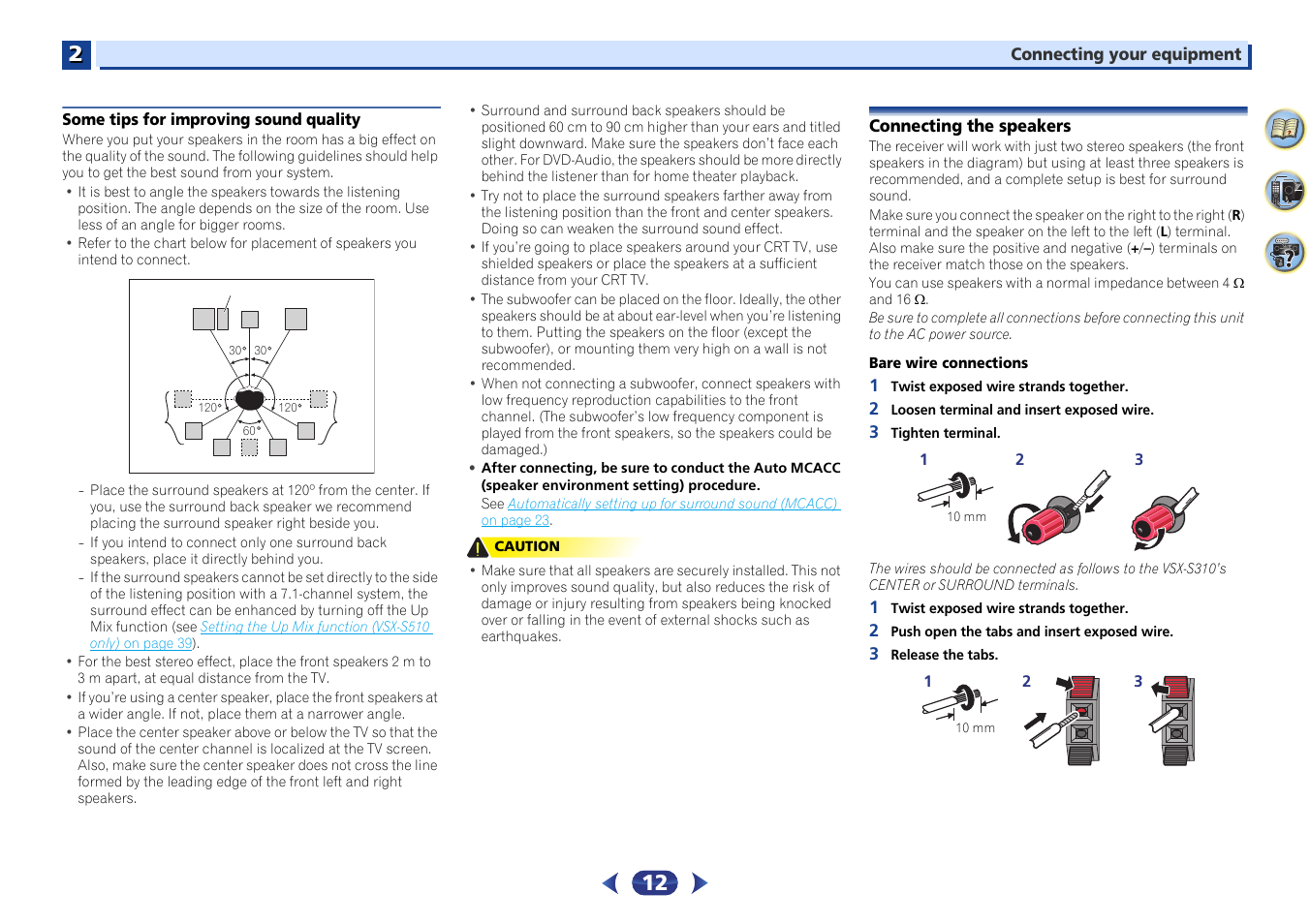 Some tips for improving sound quality, Connecting the speakers, Where you place the speakers will | Pioneer VSX-S510-S User Manual | Page 12 / 65