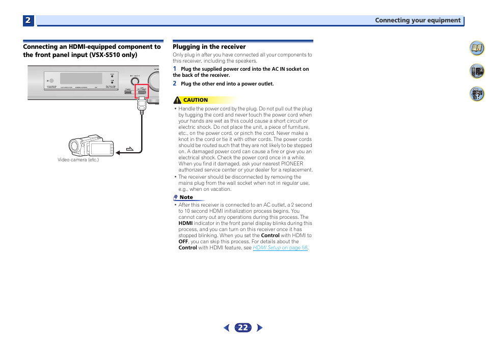 Input (vsx-s510 only), Plugging in the receiver, Camera, etc.) | Pioneer VSX-S510-S User Manual | Page 22 / 65