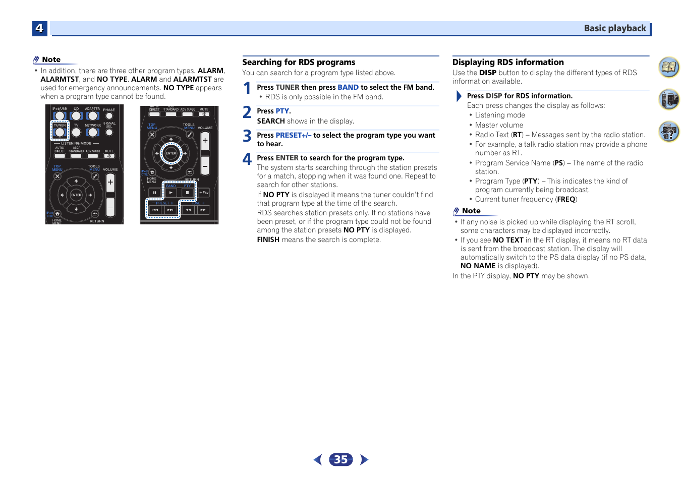 Searching for rds programs, Displaying rds information | Pioneer VSX-S510-S User Manual | Page 35 / 65