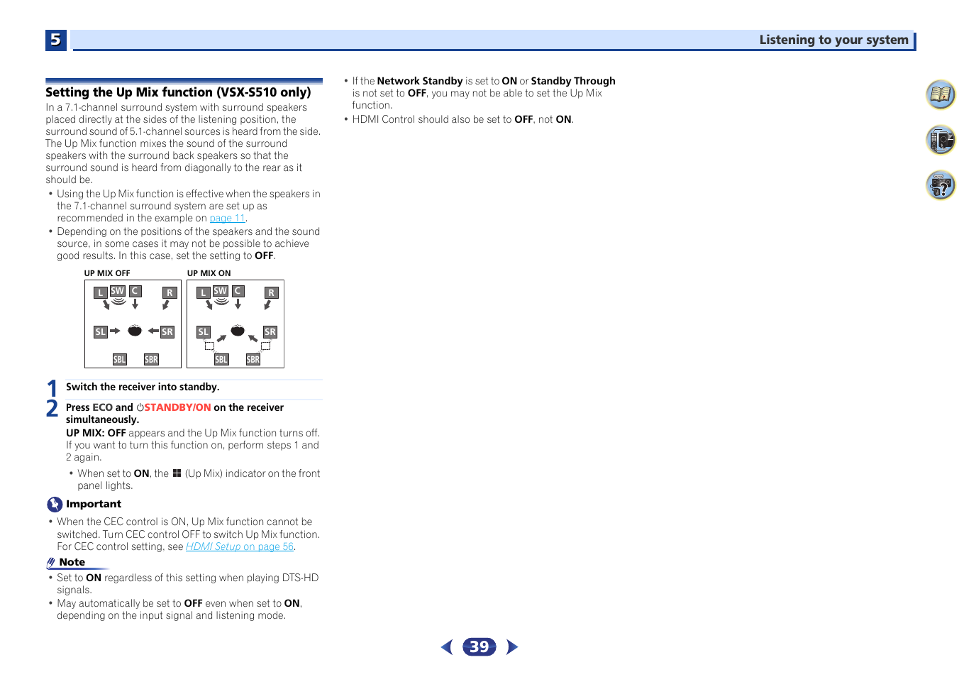 Setting the up mix function (vsx-s510 only), Setting the up mix function (vsx-s510 | Pioneer VSX-S510-S User Manual | Page 39 / 65