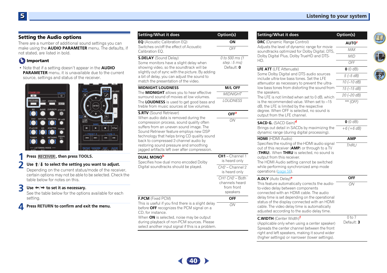 Setting the audio options, Setting the audio options on, Setting the audio | Pioneer VSX-S510-S User Manual | Page 40 / 65