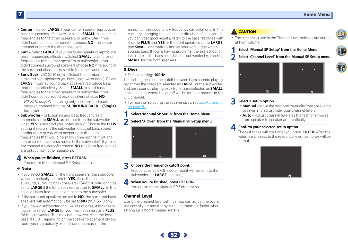 X.over, Channel level | Pioneer VSX-S510-S User Manual | Page 52 / 65