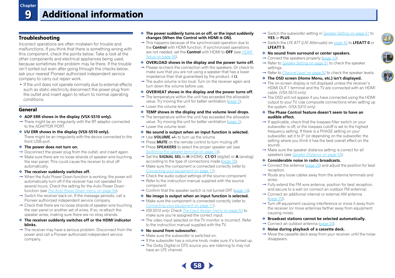 09 additional information, Troubleshooting, General | Additional information | Pioneer VSX-S510-S User Manual | Page 58 / 65