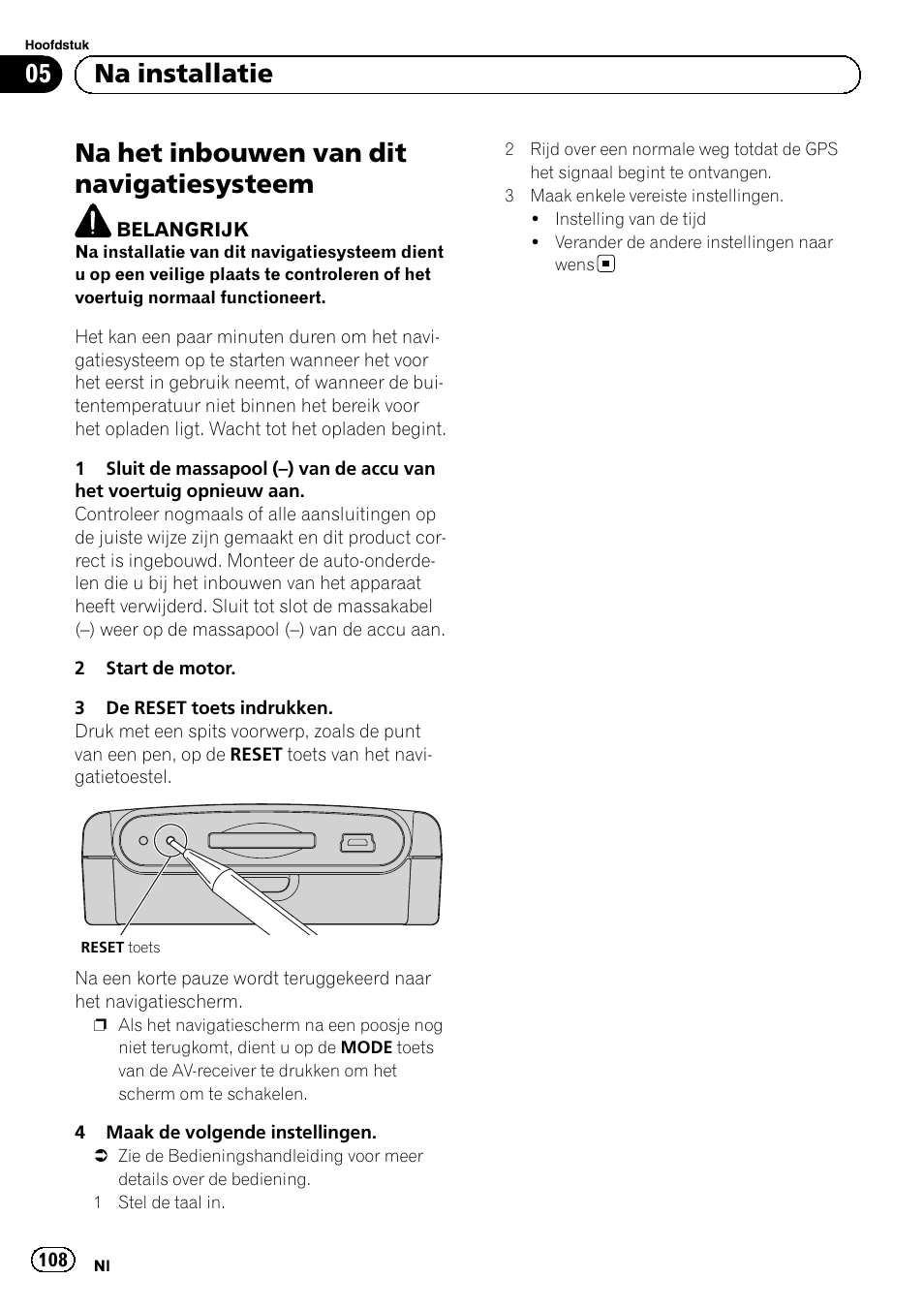 Na installatie na het inbouwen van dit, Navigatiesysteem, Na het inbouwen van dit navigatiesysteem | 05 na installatie | Pioneer AVIC-F220 User Manual | Page 108 / 112