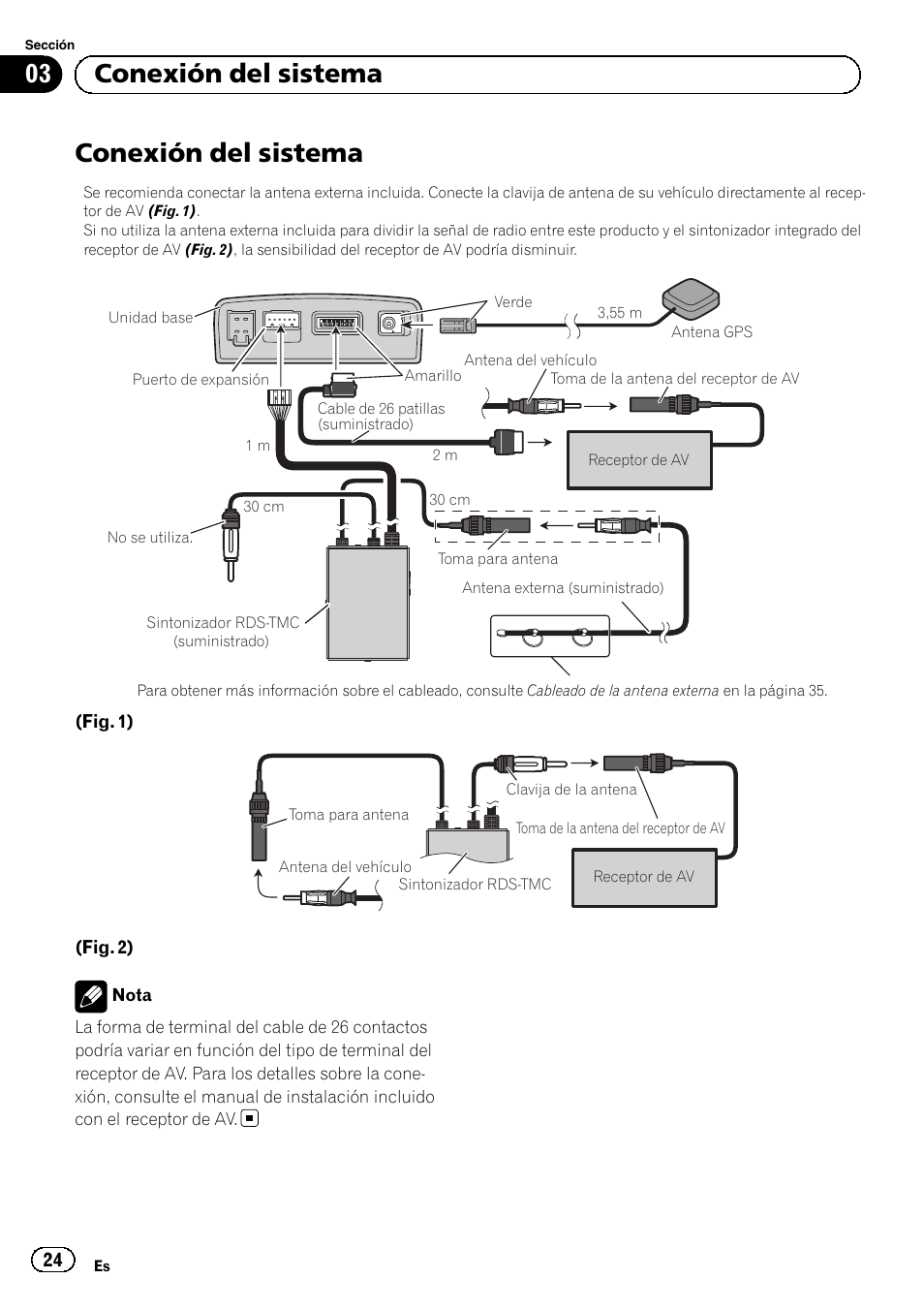Conexión del sistema, 03 conexión del sistema | Pioneer AVIC-F220 User Manual | Page 24 / 112