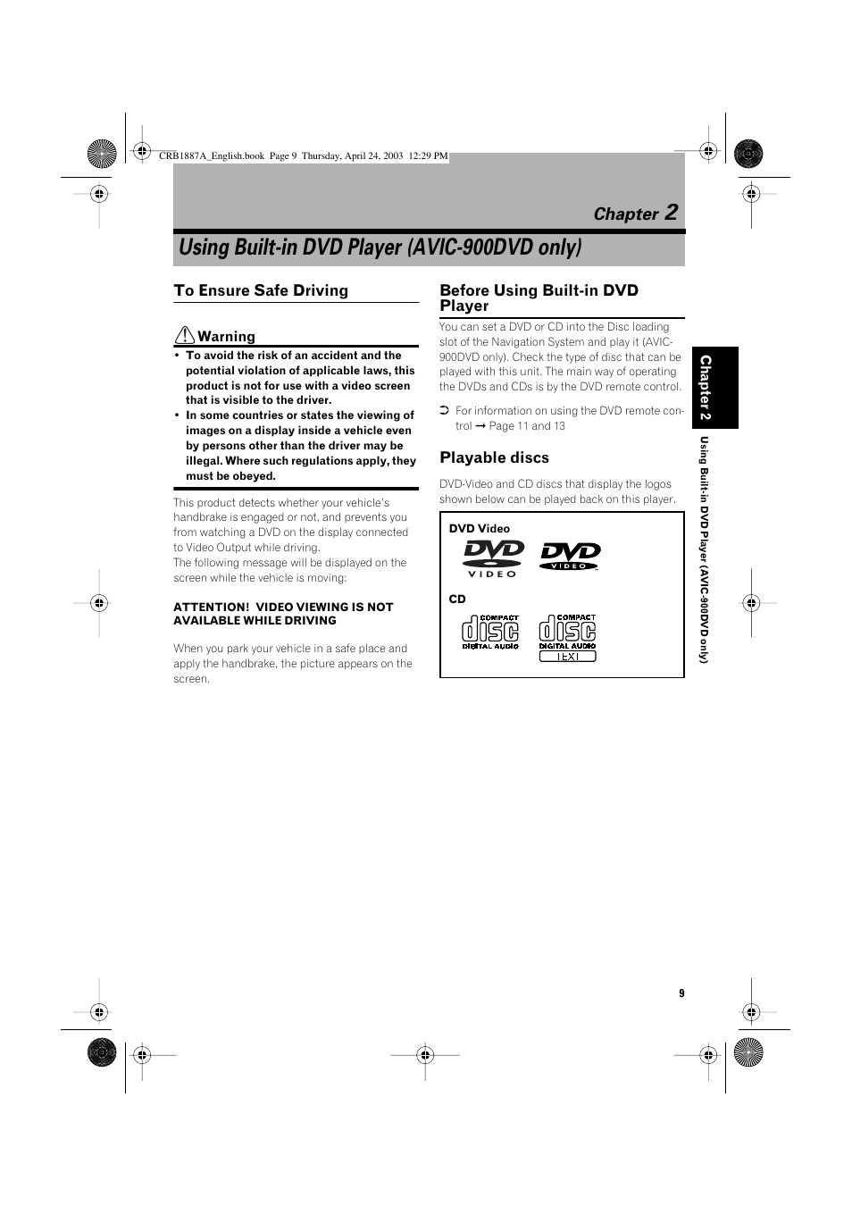 2using built-in dvd player (avic-900dvd only), Chapter | Pioneer AVIC600T-II User Manual | Page 10 / 30