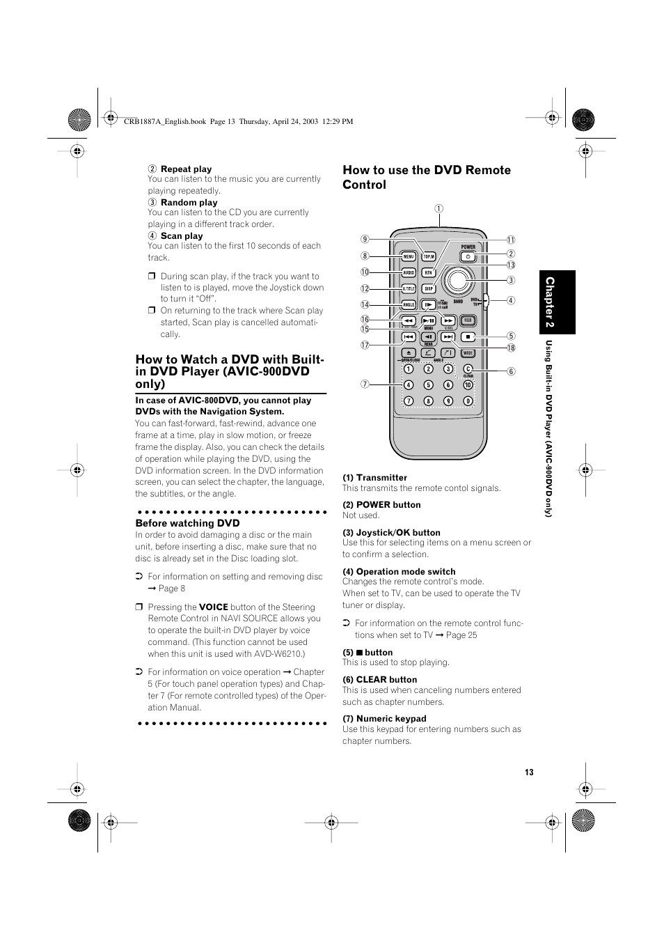 How to use the dvd remote control, Chapter 2, Before watching dvd | Pioneer AVIC600T-II User Manual | Page 14 / 30