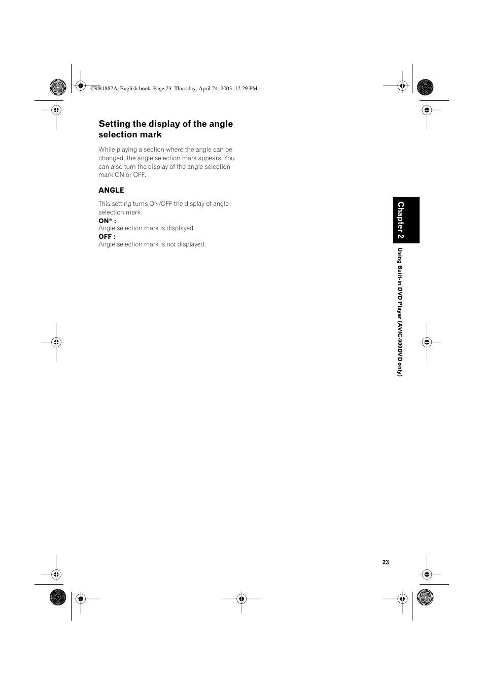 Setting the display of the angle selection mark | Pioneer AVIC600T-II User Manual | Page 24 / 30