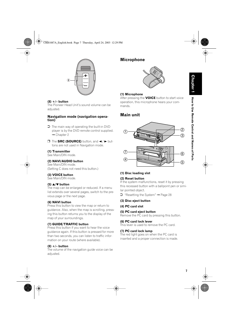 Microphone, Main unit, Chapter 1 | Pioneer AVIC600T-II User Manual | Page 8 / 30
