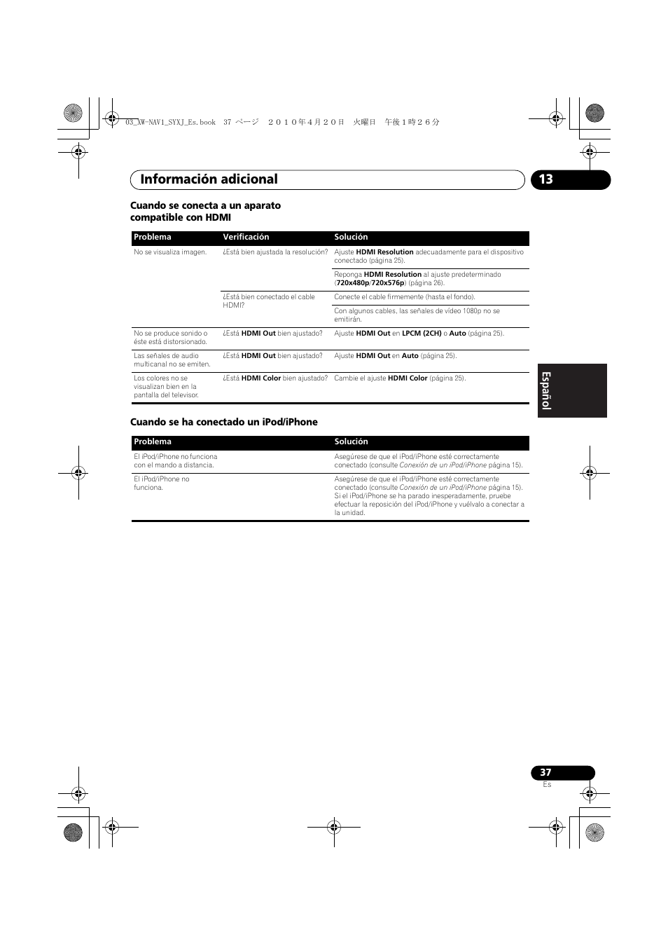 Información adicional 13, English français español | Pioneer XW-NAV1-K User Manual | Page 121 / 128