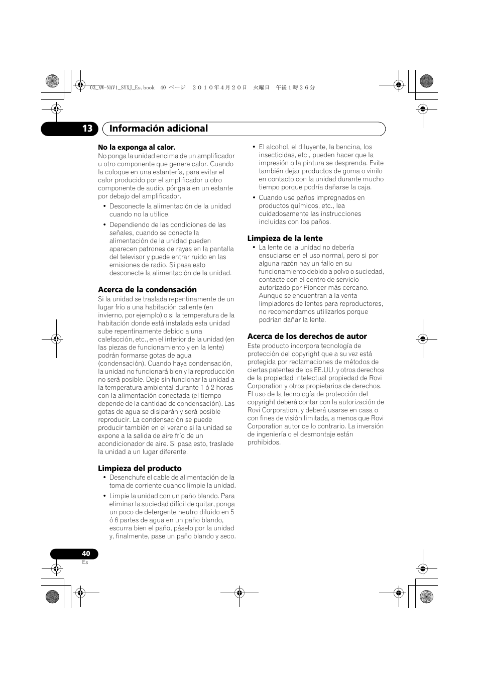 Información adicional 13 | Pioneer XW-NAV1-K User Manual | Page 124 / 128
