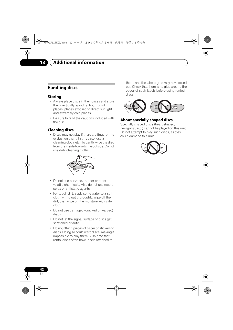 Handling discs, Additional information 13 | Pioneer XW-NAV1-K User Manual | Page 42 / 128
