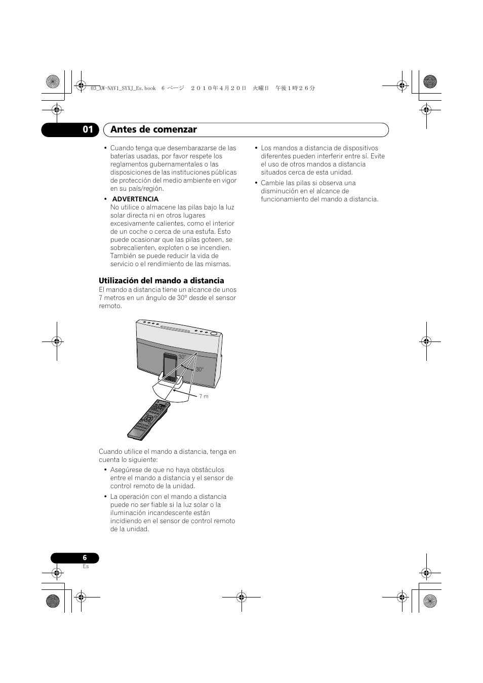 Utilización del mando a distancia, Antes de comenzar 01 | Pioneer XW-NAV1-K User Manual | Page 90 / 128