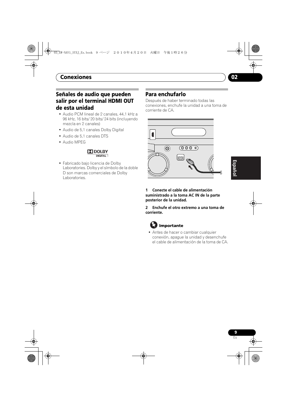 Conexiones 02, Para enchufarlo | Pioneer XW-NAV1-K User Manual | Page 93 / 128