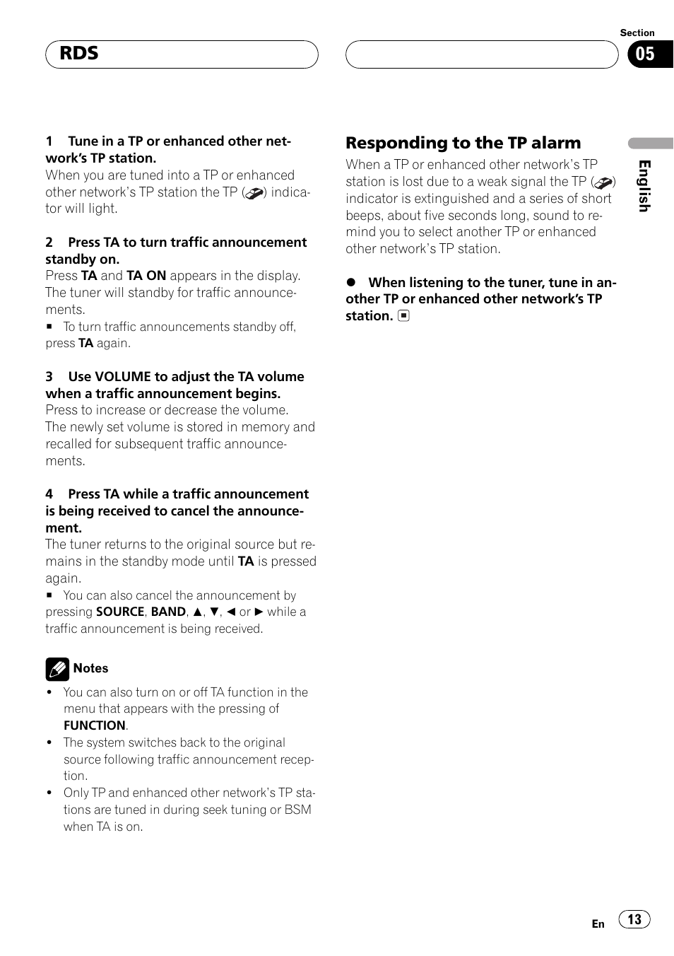 Responding to the tp alarm 13, Responding to the tp alarm | Pioneer DEH-P3500MP User Manual | Page 13 / 92