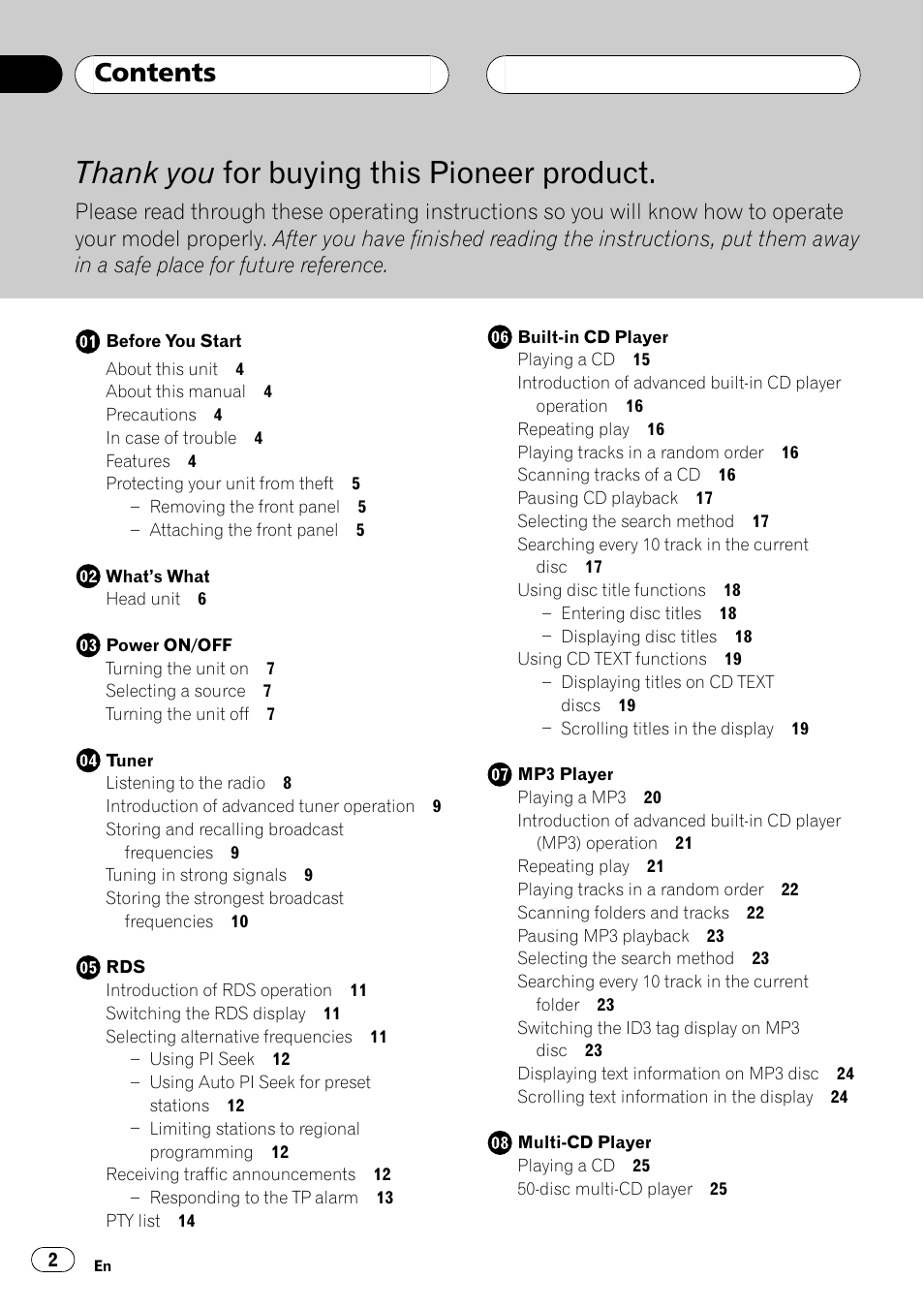 Pioneer DEH-P3500MP User Manual | Page 2 / 92