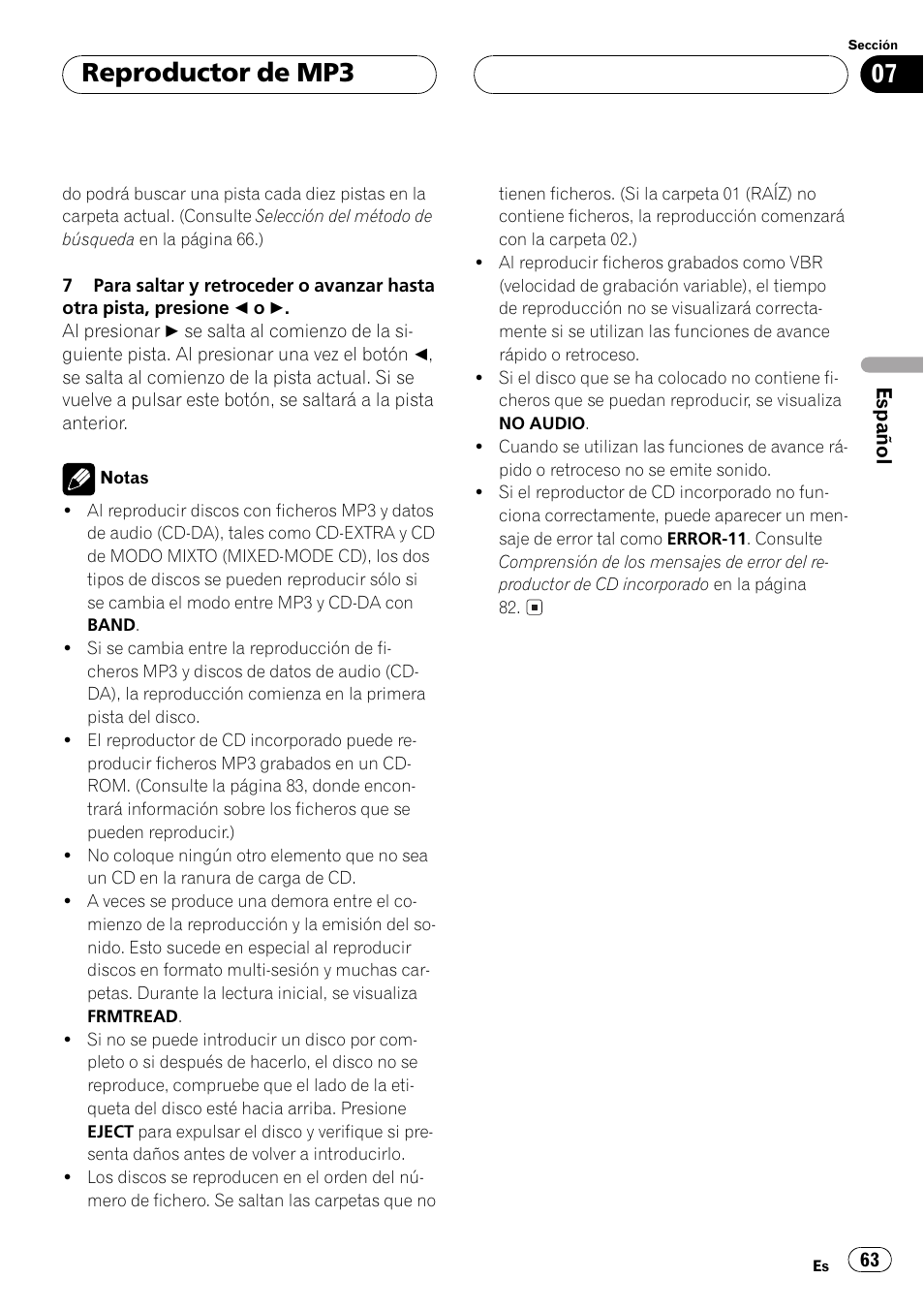 Reproductor de mp3 | Pioneer DEH-P3500MP User Manual | Page 63 / 92