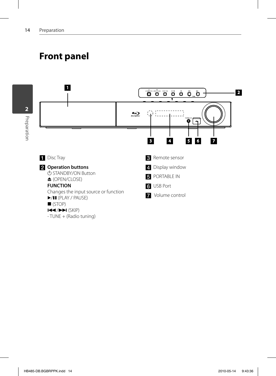 Front panel | Pioneer BCS-FS505 User Manual | Page 14 / 76