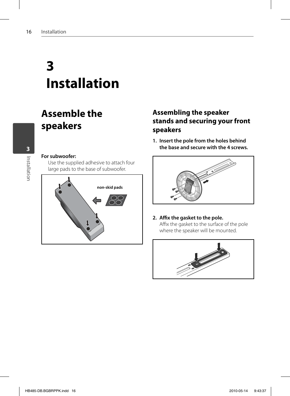 3 installation, Assemble the speakers | Pioneer BCS-FS505 User Manual | Page 16 / 76