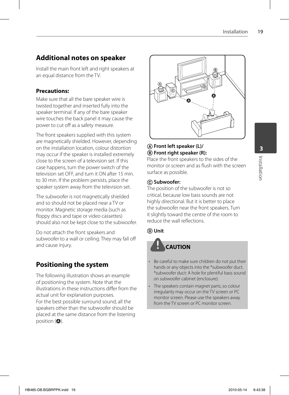 Positioning the system | Pioneer BCS-FS505 User Manual | Page 19 / 76