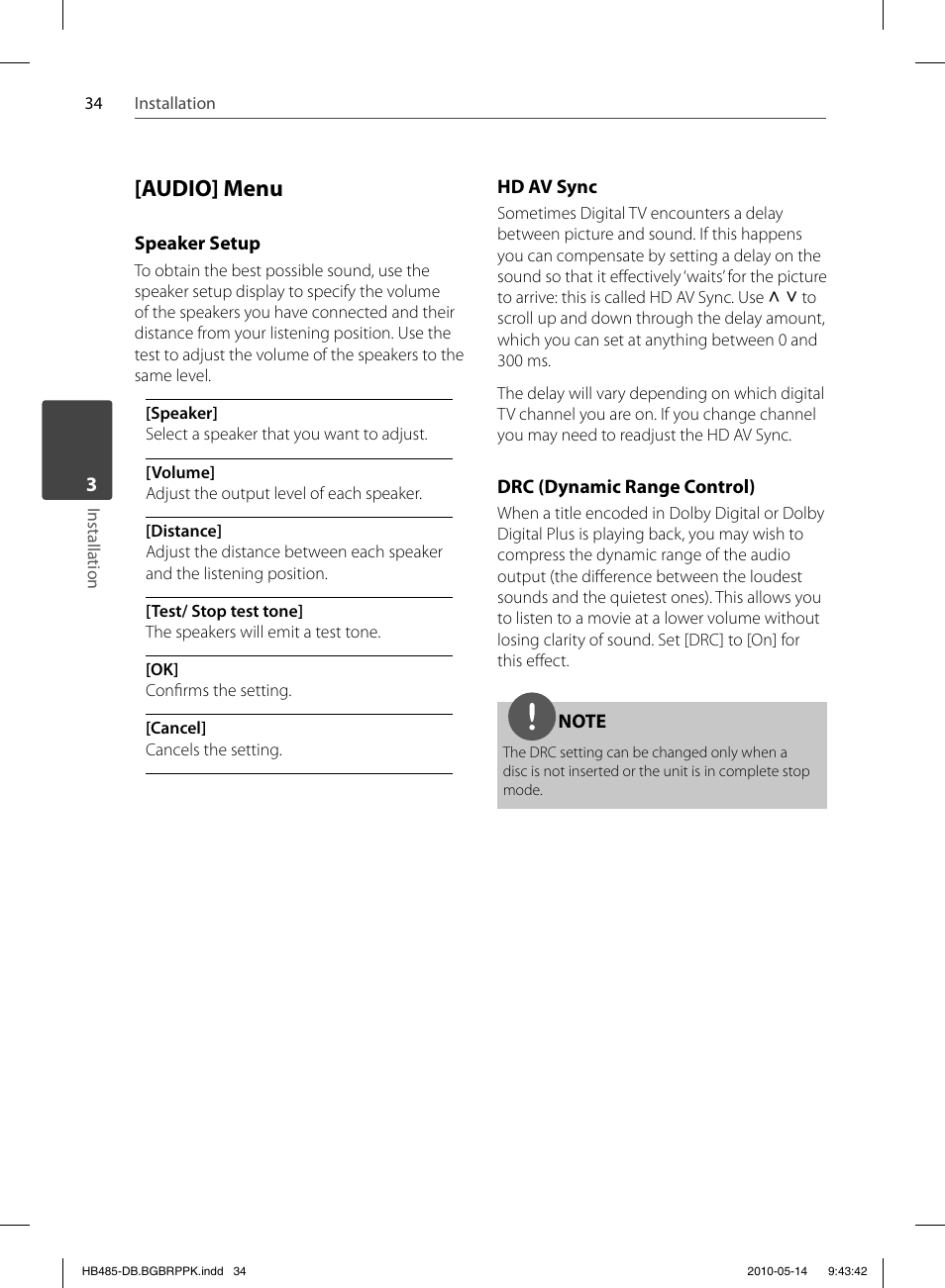 Audio] menu | Pioneer BCS-FS505 User Manual | Page 34 / 76