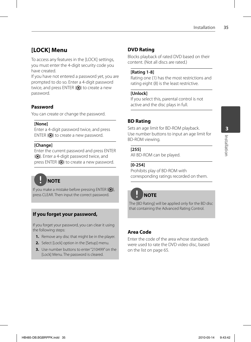 Lock] menu | Pioneer BCS-FS505 User Manual | Page 35 / 76