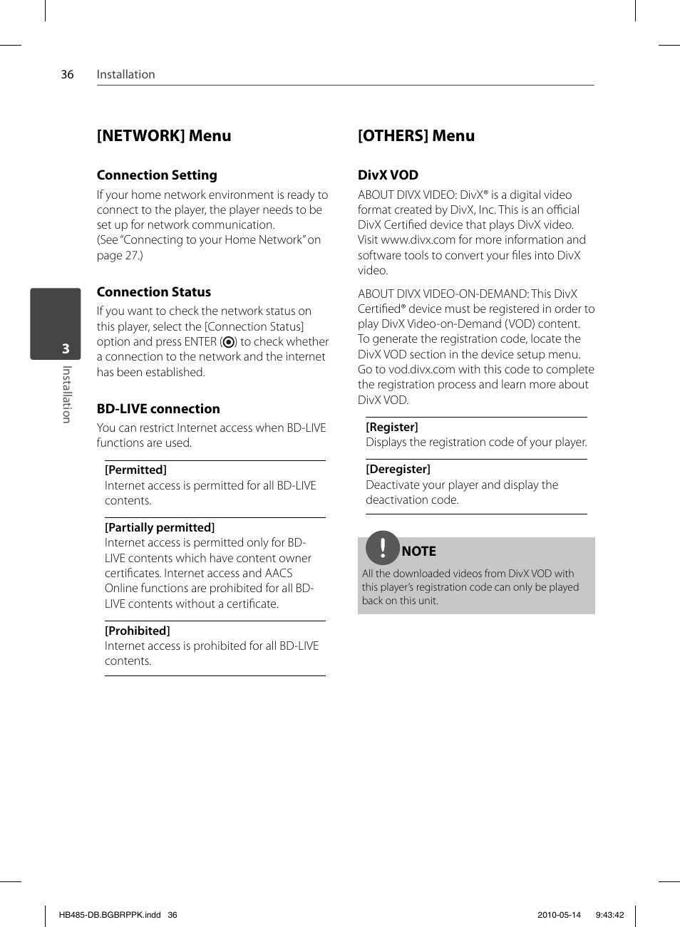 Network] menu, Others] menu | Pioneer BCS-FS505 User Manual | Page 36 / 76