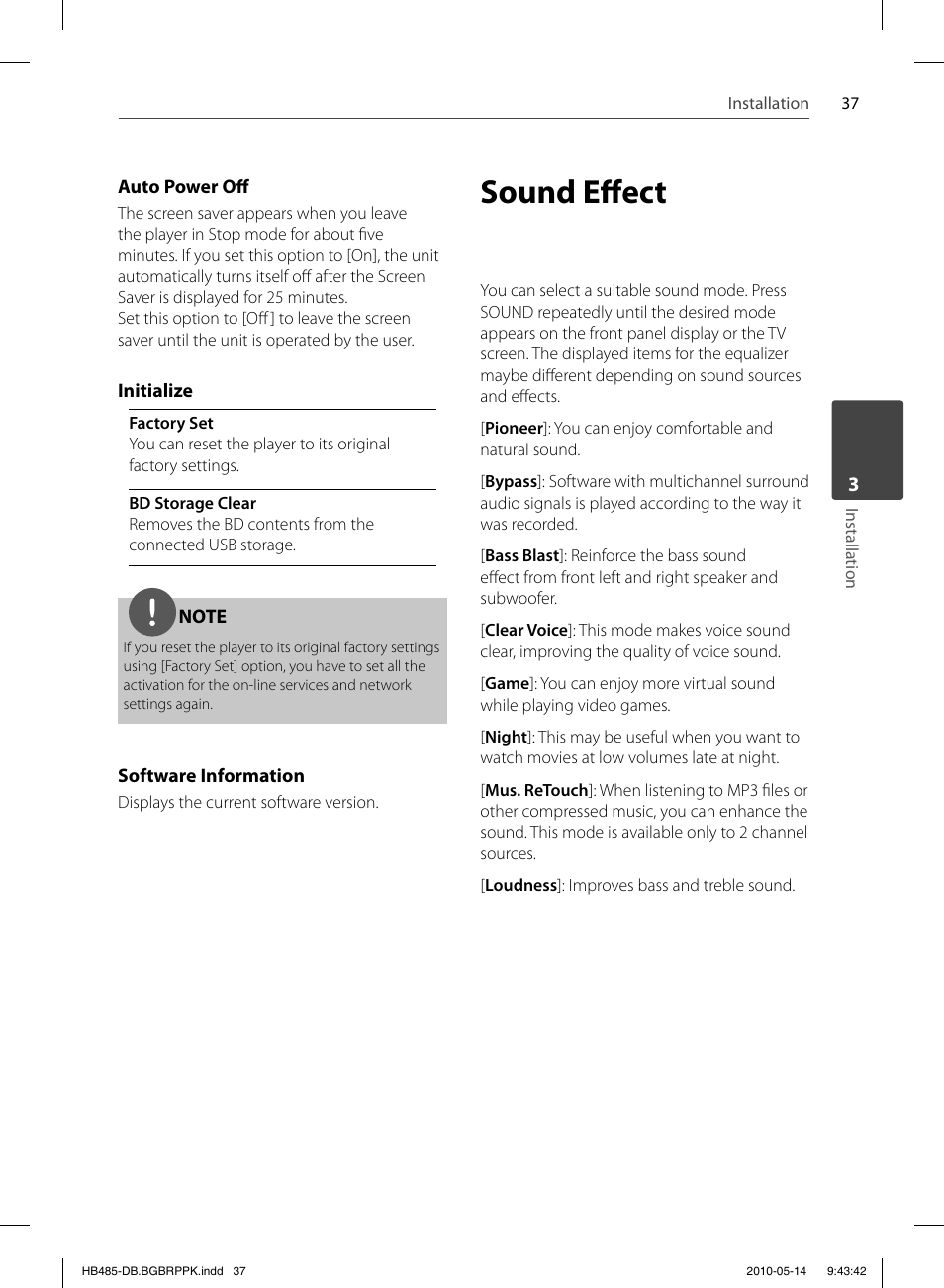 Sound eff ect | Pioneer BCS-FS505 User Manual | Page 37 / 76