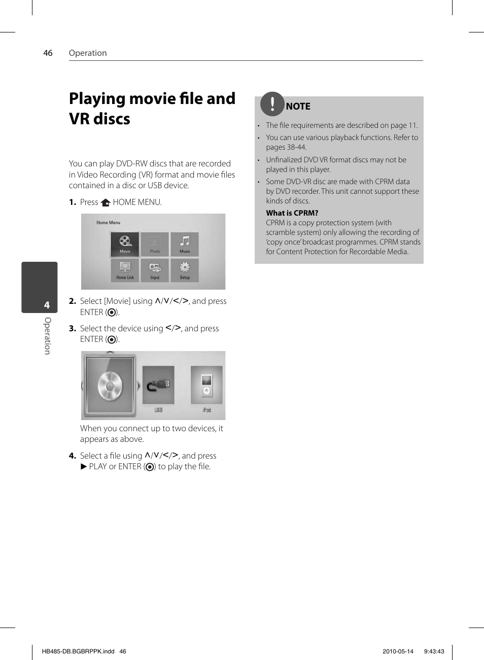 Playing movie fi le and vr discs | Pioneer BCS-FS505 User Manual | Page 46 / 76