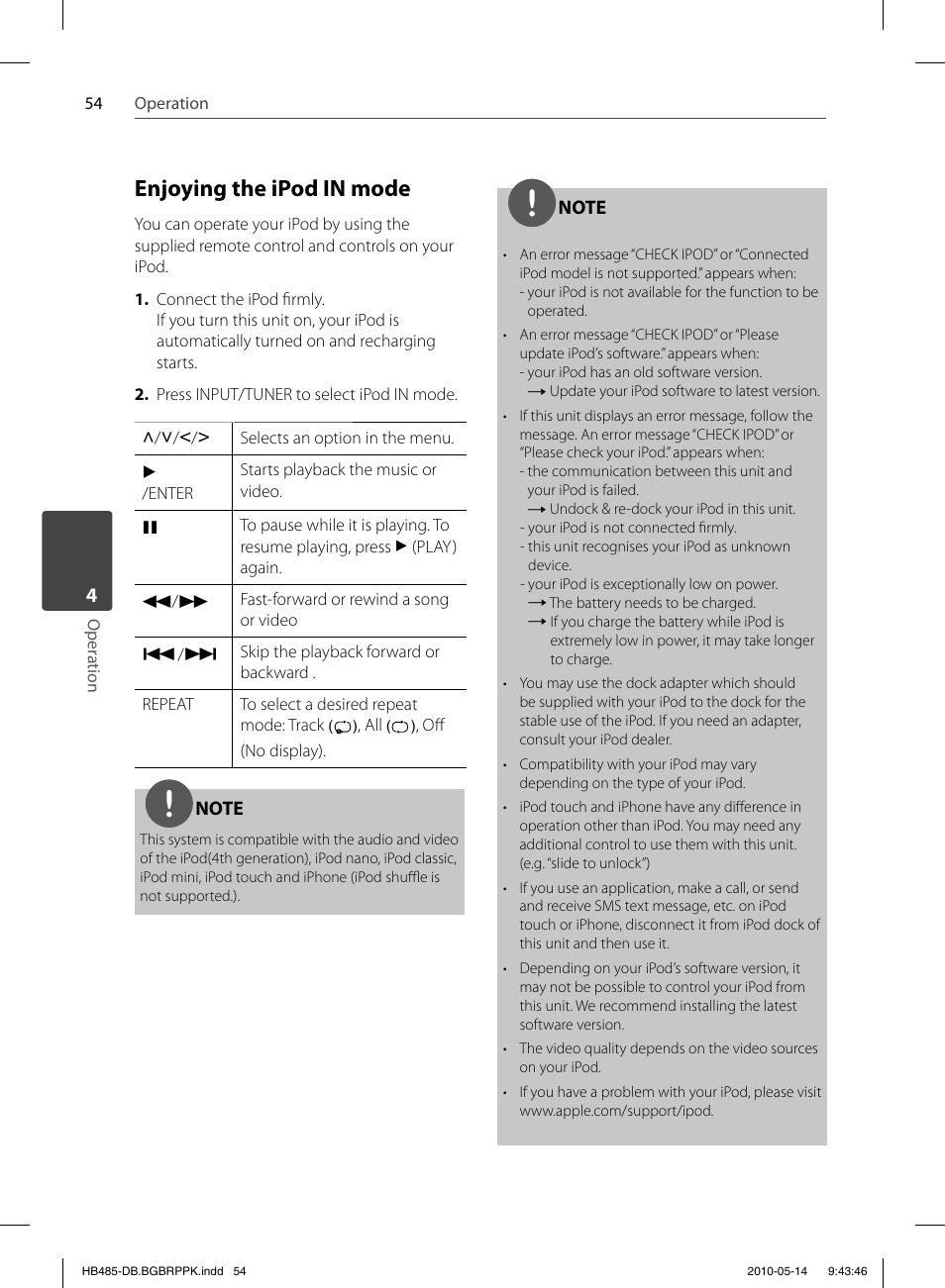 Enjoying the ipod in mode | Pioneer BCS-FS505 User Manual | Page 54 / 76