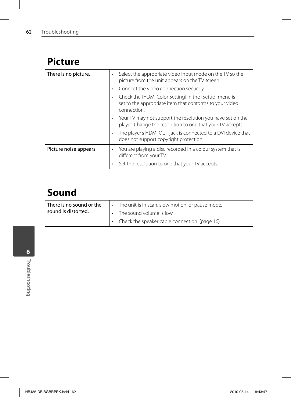 Picture, Sound | Pioneer BCS-FS505 User Manual | Page 62 / 76