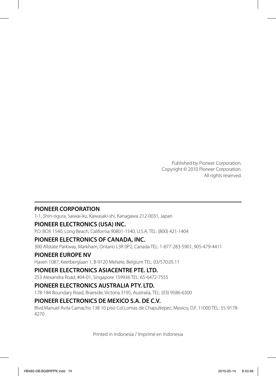 Pioneer BCS-FS505 User Manual | Page 76 / 76