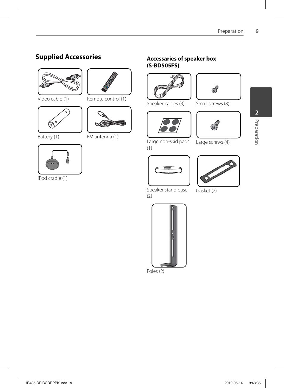 Supplied accessories | Pioneer BCS-FS505 User Manual | Page 9 / 76