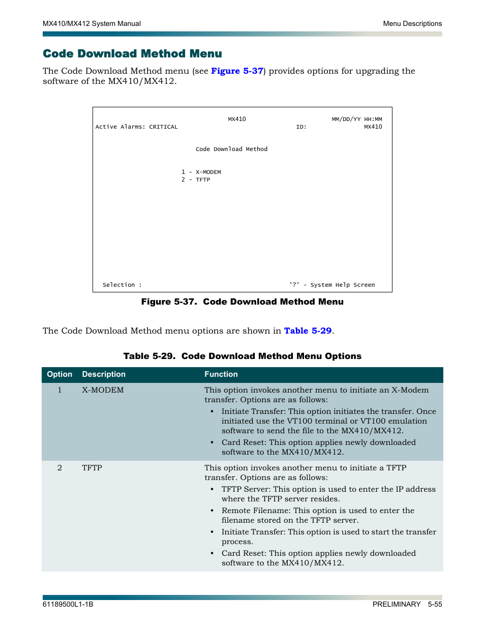 Code download method menu, Code download method menu -55, Figure 5-37. code download method menu -53 | ADTRAN MX410 User Manual | Page 105 / 108