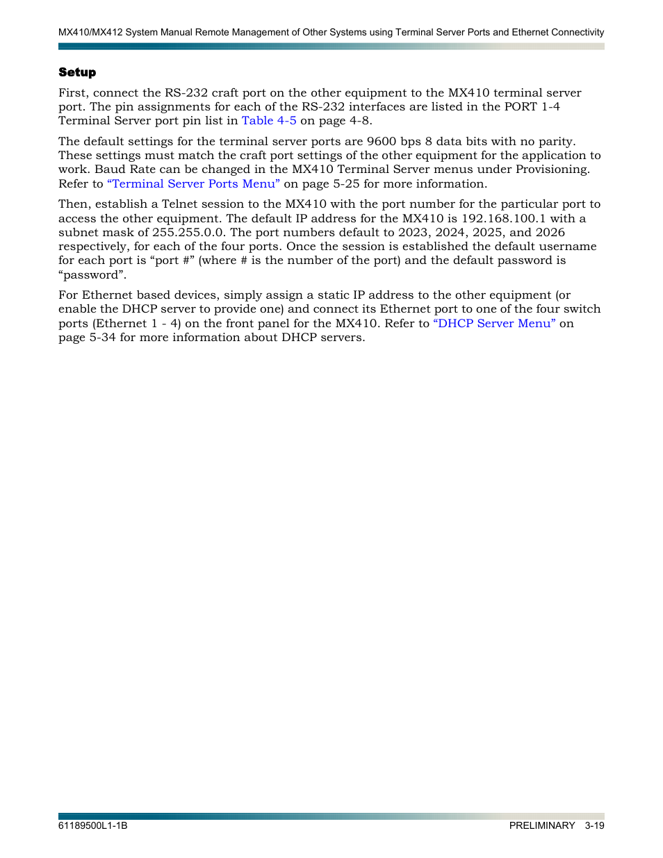 Setup, Setup -19 | ADTRAN MX410 User Manual | Page 37 / 108